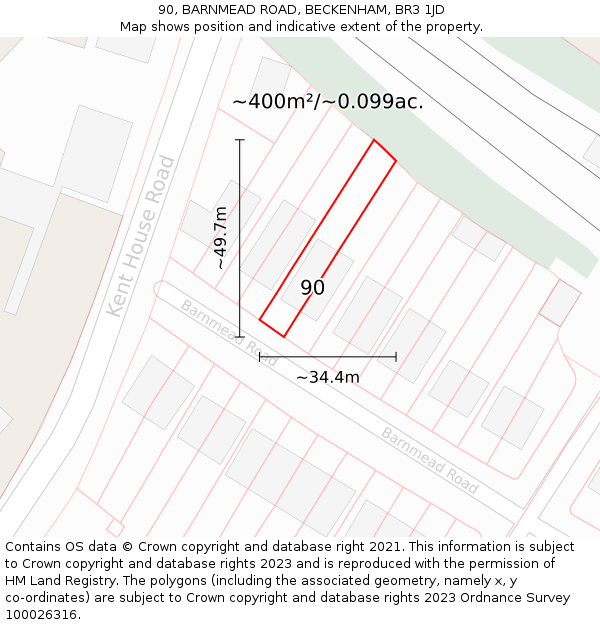 90, BARNMEAD ROAD, BECKENHAM, BR3 1JD: Plot and title map
