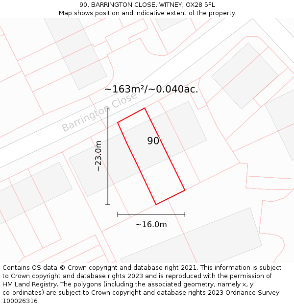 90, BARRINGTON CLOSE, WITNEY, OX28 5FL: Plot and title map