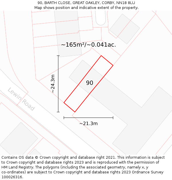 90, BARTH CLOSE, GREAT OAKLEY, CORBY, NN18 8LU: Plot and title map