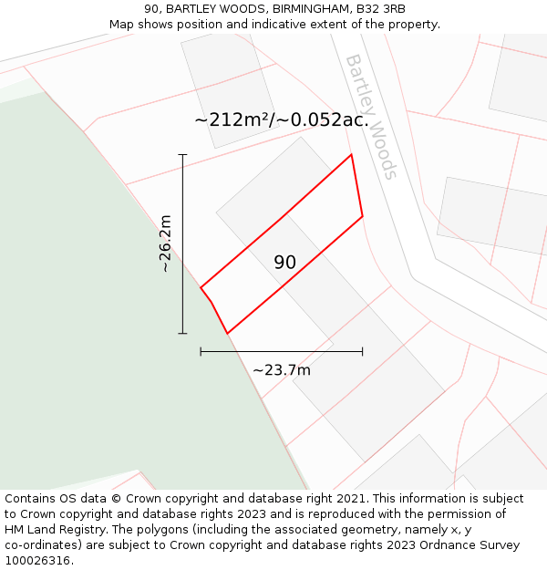 90, BARTLEY WOODS, BIRMINGHAM, B32 3RB: Plot and title map