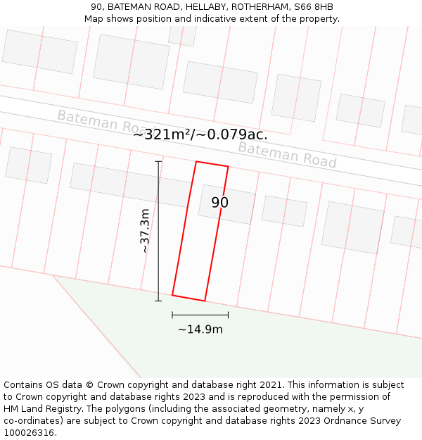 90, BATEMAN ROAD, HELLABY, ROTHERHAM, S66 8HB: Plot and title map