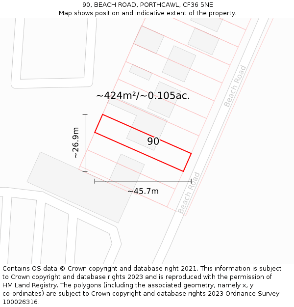 90, BEACH ROAD, PORTHCAWL, CF36 5NE: Plot and title map