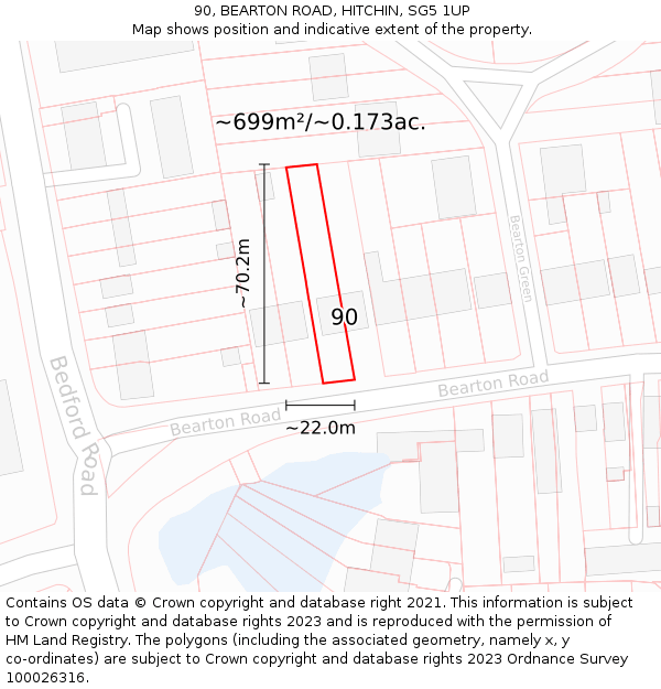 90, BEARTON ROAD, HITCHIN, SG5 1UP: Plot and title map