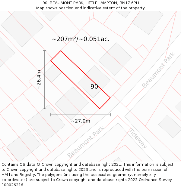 90, BEAUMONT PARK, LITTLEHAMPTON, BN17 6PH: Plot and title map