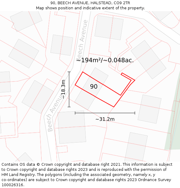 90, BEECH AVENUE, HALSTEAD, CO9 2TR: Plot and title map