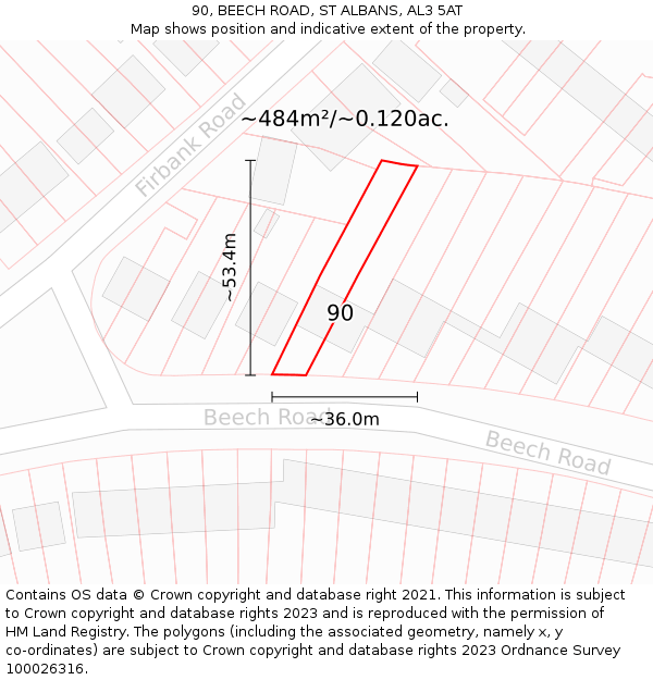 90, BEECH ROAD, ST ALBANS, AL3 5AT: Plot and title map
