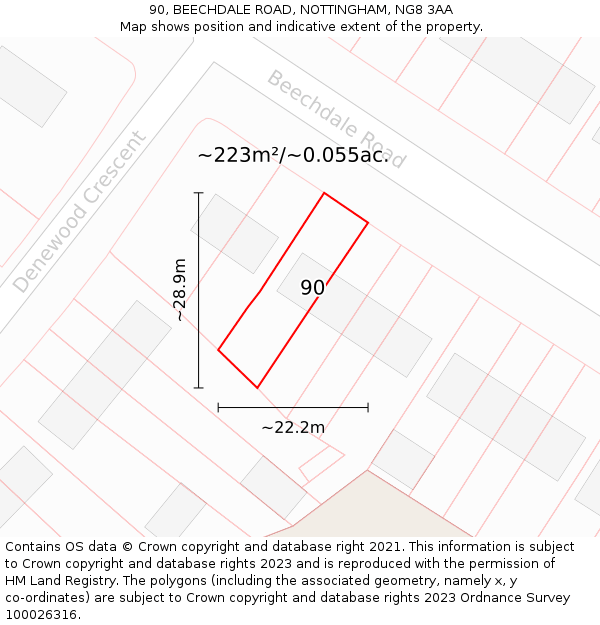 90, BEECHDALE ROAD, NOTTINGHAM, NG8 3AA: Plot and title map