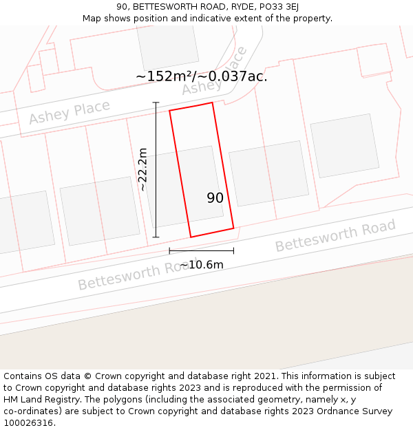 90, BETTESWORTH ROAD, RYDE, PO33 3EJ: Plot and title map