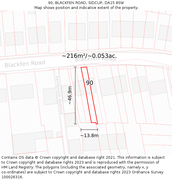 90, BLACKFEN ROAD, SIDCUP, DA15 8SW: Plot and title map