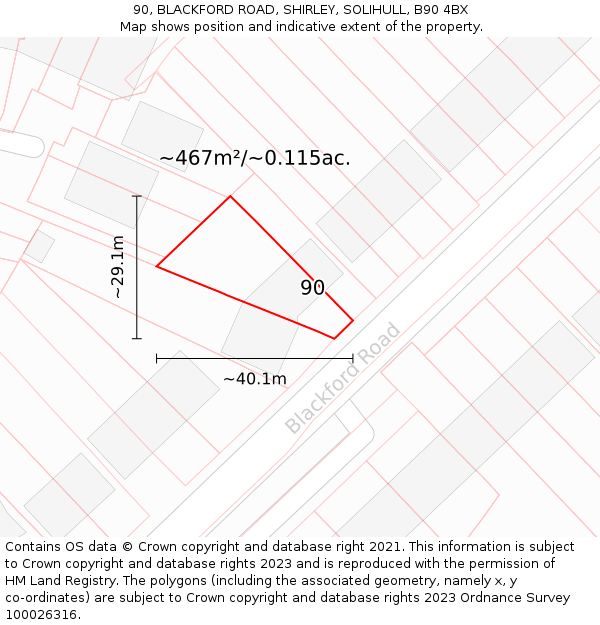 90, BLACKFORD ROAD, SHIRLEY, SOLIHULL, B90 4BX: Plot and title map