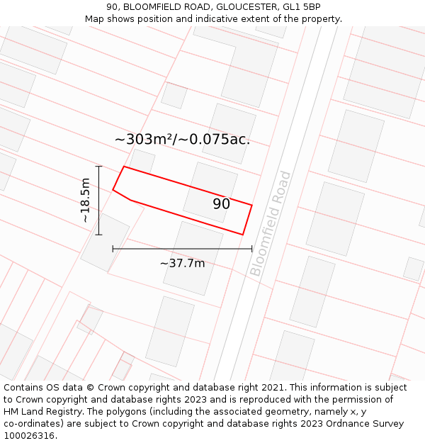 90, BLOOMFIELD ROAD, GLOUCESTER, GL1 5BP: Plot and title map