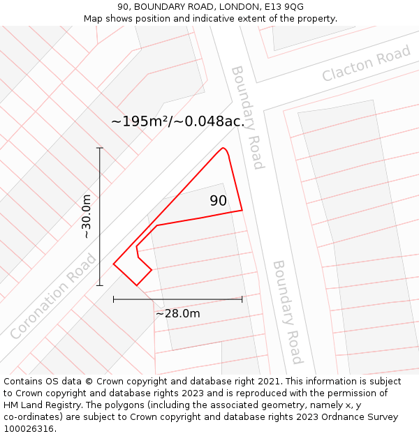 90, BOUNDARY ROAD, LONDON, E13 9QG: Plot and title map