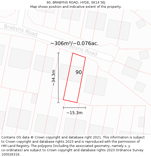 90, BRABYNS ROAD, HYDE, SK14 5EJ: Plot and title map