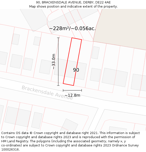 90, BRACKENSDALE AVENUE, DERBY, DE22 4AE: Plot and title map