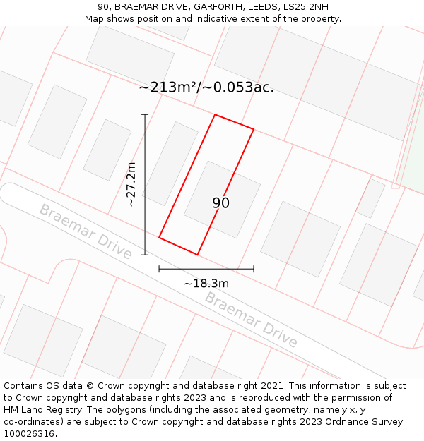 90, BRAEMAR DRIVE, GARFORTH, LEEDS, LS25 2NH: Plot and title map
