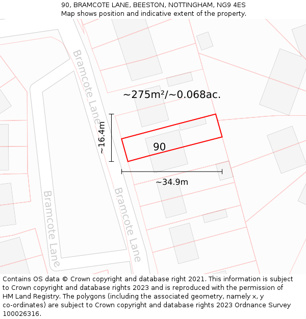90, BRAMCOTE LANE, BEESTON, NOTTINGHAM, NG9 4ES: Plot and title map