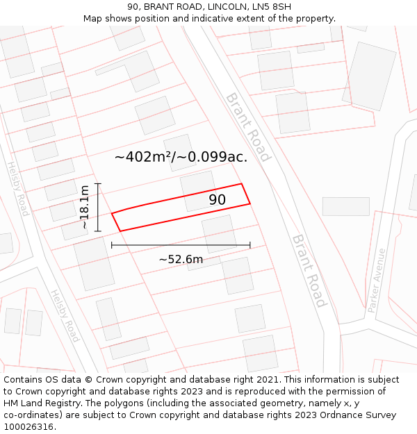 90, BRANT ROAD, LINCOLN, LN5 8SH: Plot and title map