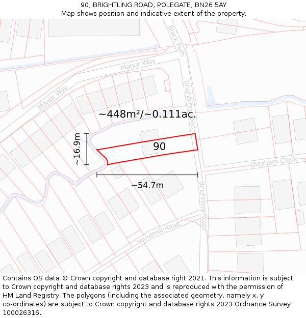 90, BRIGHTLING ROAD, POLEGATE, BN26 5AY: Plot and title map