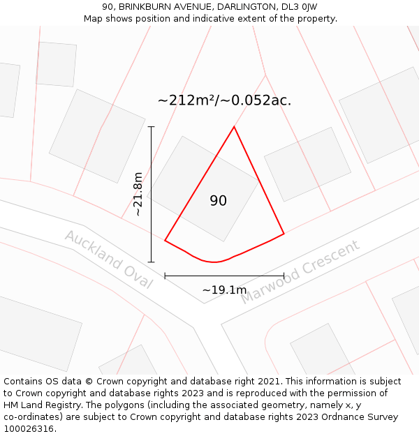 90, BRINKBURN AVENUE, DARLINGTON, DL3 0JW: Plot and title map