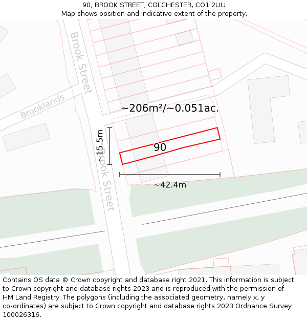 90, BROOK STREET, COLCHESTER, CO1 2UU: Plot and title map