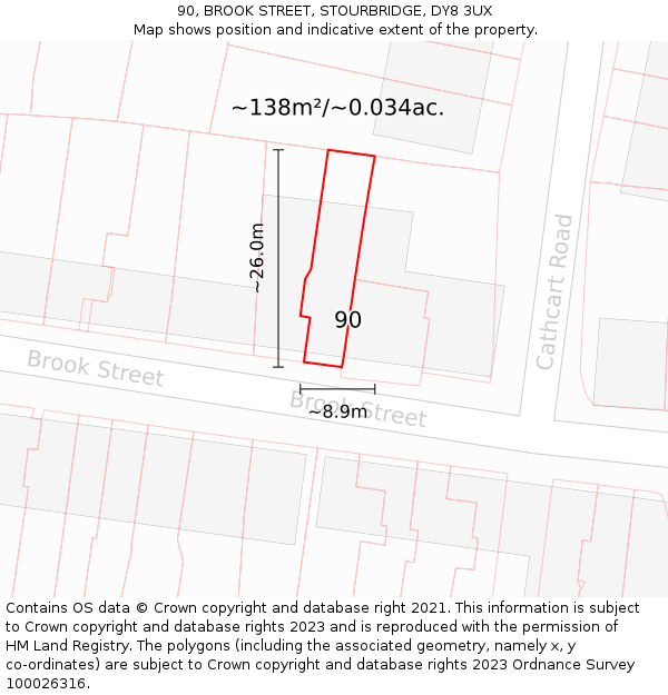 90, BROOK STREET, STOURBRIDGE, DY8 3UX: Plot and title map