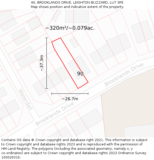90, BROOKLANDS DRIVE, LEIGHTON BUZZARD, LU7 3PE: Plot and title map