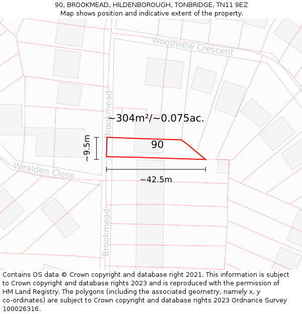 90, BROOKMEAD, HILDENBOROUGH, TONBRIDGE, TN11 9EZ: Plot and title map