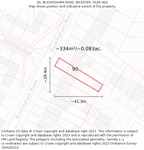 90, BUCKINGHAM ROAD, BICESTER, OX26 4EQ: Plot and title map