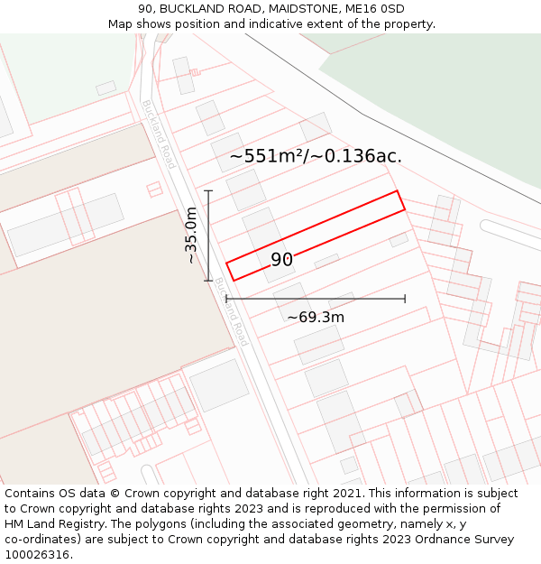 90, BUCKLAND ROAD, MAIDSTONE, ME16 0SD: Plot and title map