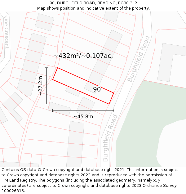 90, BURGHFIELD ROAD, READING, RG30 3LP: Plot and title map