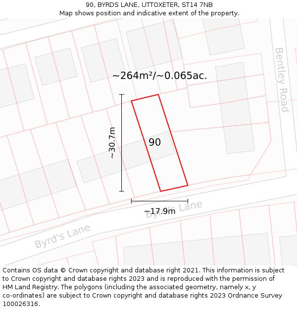 90, BYRDS LANE, UTTOXETER, ST14 7NB: Plot and title map