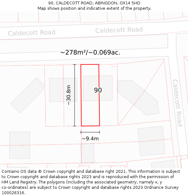 90, CALDECOTT ROAD, ABINGDON, OX14 5HD: Plot and title map
