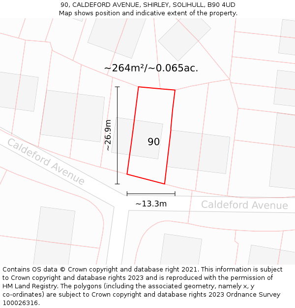 90, CALDEFORD AVENUE, SHIRLEY, SOLIHULL, B90 4UD: Plot and title map