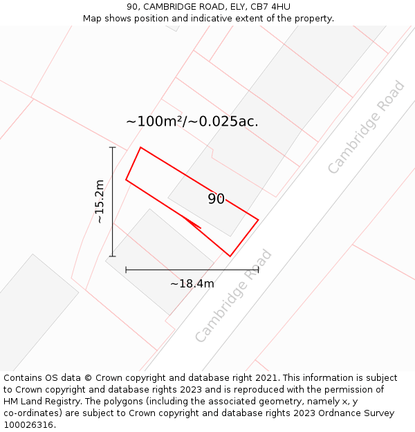 90, CAMBRIDGE ROAD, ELY, CB7 4HU: Plot and title map