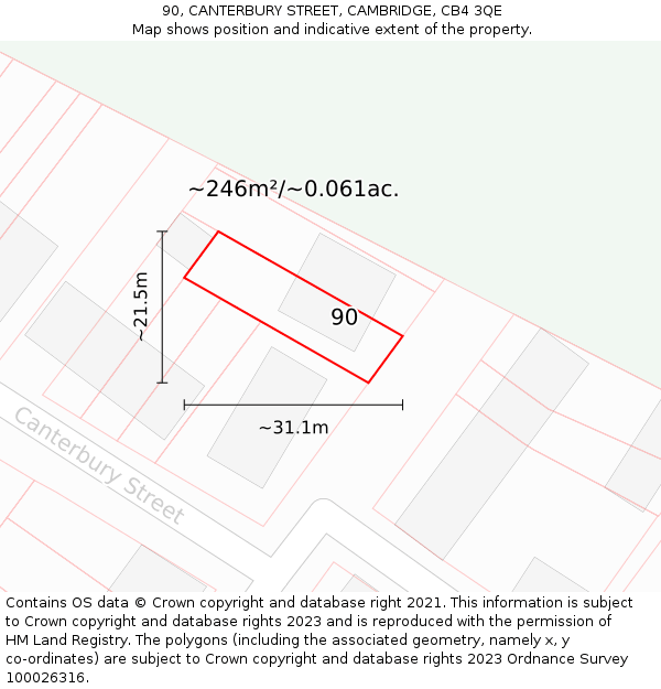 90, CANTERBURY STREET, CAMBRIDGE, CB4 3QE: Plot and title map