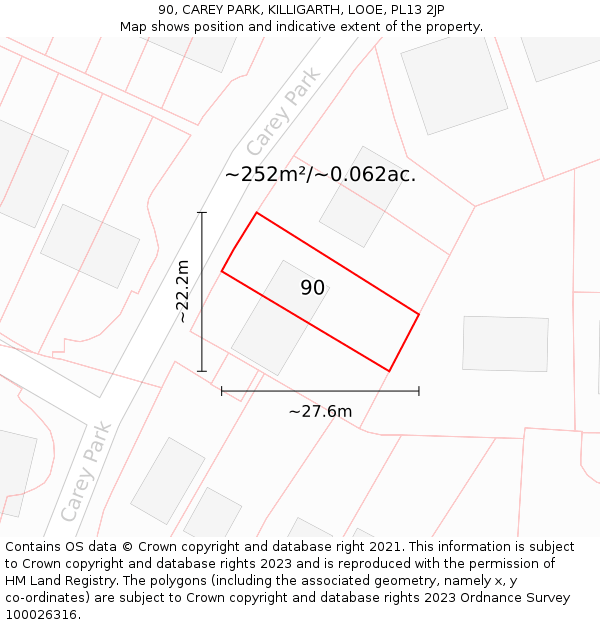 90, CAREY PARK, KILLIGARTH, LOOE, PL13 2JP: Plot and title map