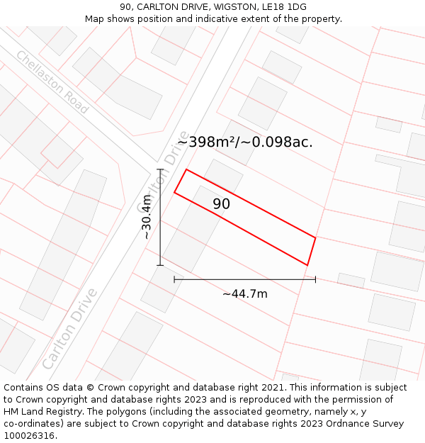 90, CARLTON DRIVE, WIGSTON, LE18 1DG: Plot and title map
