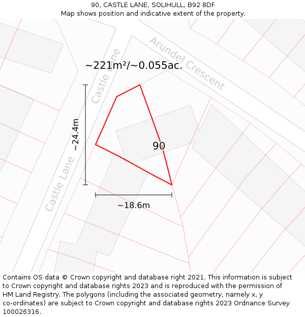 90, CASTLE LANE, SOLIHULL, B92 8DF: Plot and title map