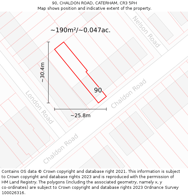90, CHALDON ROAD, CATERHAM, CR3 5PH: Plot and title map