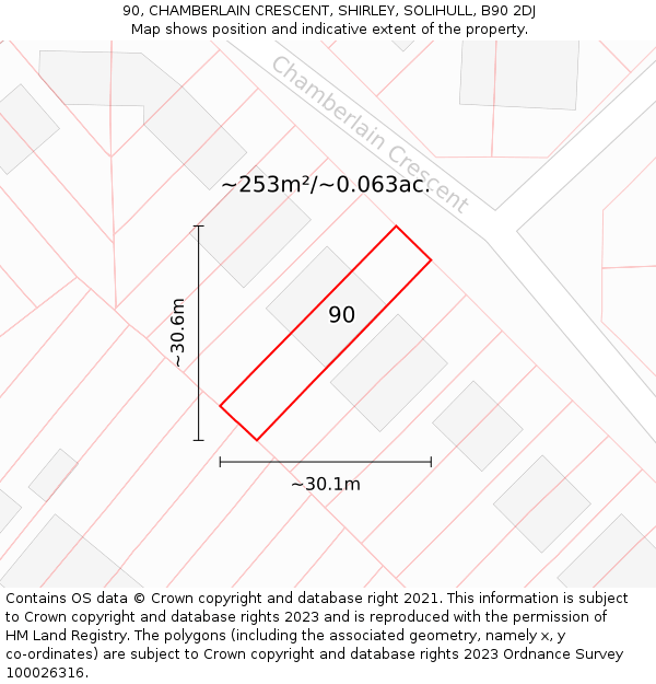 90, CHAMBERLAIN CRESCENT, SHIRLEY, SOLIHULL, B90 2DJ: Plot and title map
