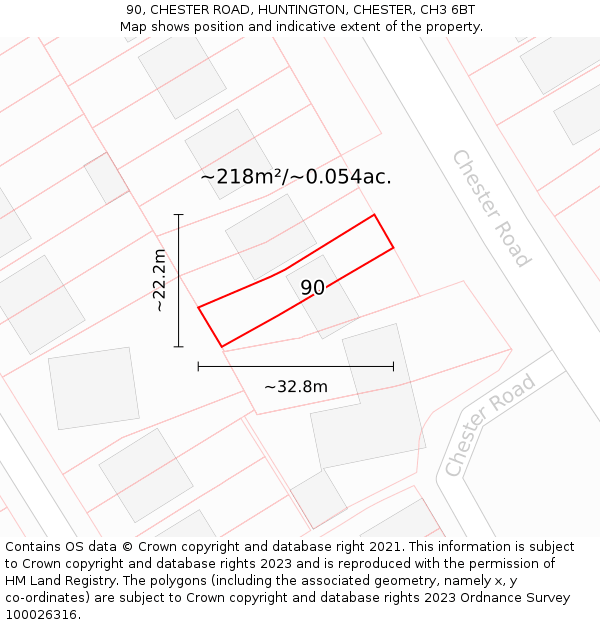 90, CHESTER ROAD, HUNTINGTON, CHESTER, CH3 6BT: Plot and title map