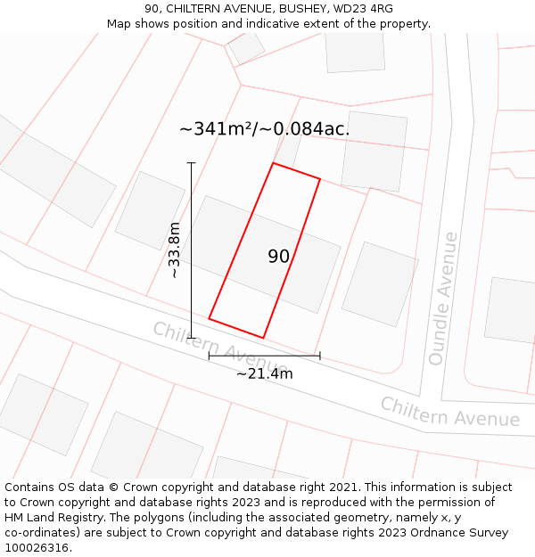 90, CHILTERN AVENUE, BUSHEY, WD23 4RG: Plot and title map
