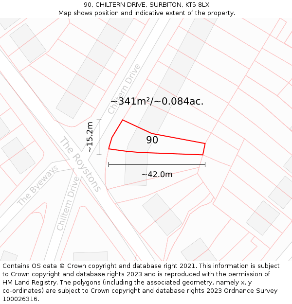 90, CHILTERN DRIVE, SURBITON, KT5 8LX: Plot and title map
