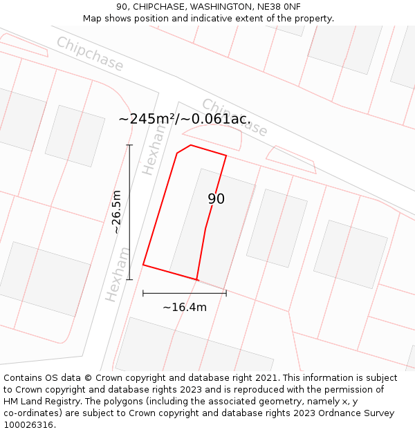 90, CHIPCHASE, WASHINGTON, NE38 0NF: Plot and title map