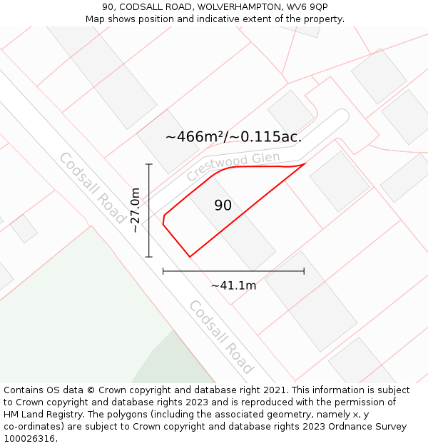 90, CODSALL ROAD, WOLVERHAMPTON, WV6 9QP: Plot and title map