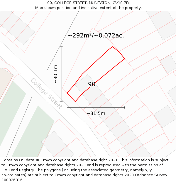 90, COLLEGE STREET, NUNEATON, CV10 7BJ: Plot and title map