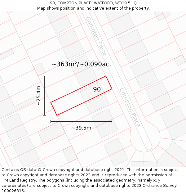 90, COMPTON PLACE, WATFORD, WD19 5HQ: Plot and title map