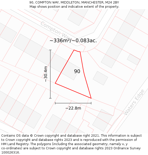 90, COMPTON WAY, MIDDLETON, MANCHESTER, M24 2BY: Plot and title map