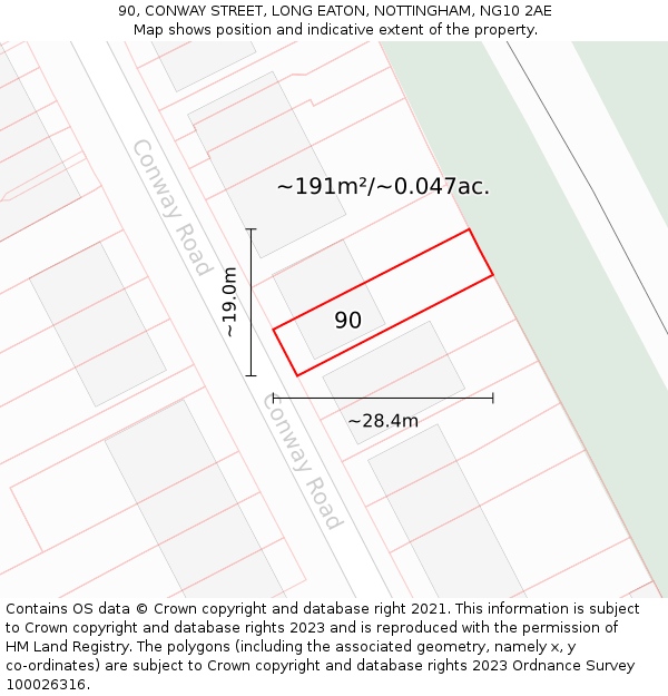 90, CONWAY STREET, LONG EATON, NOTTINGHAM, NG10 2AE: Plot and title map