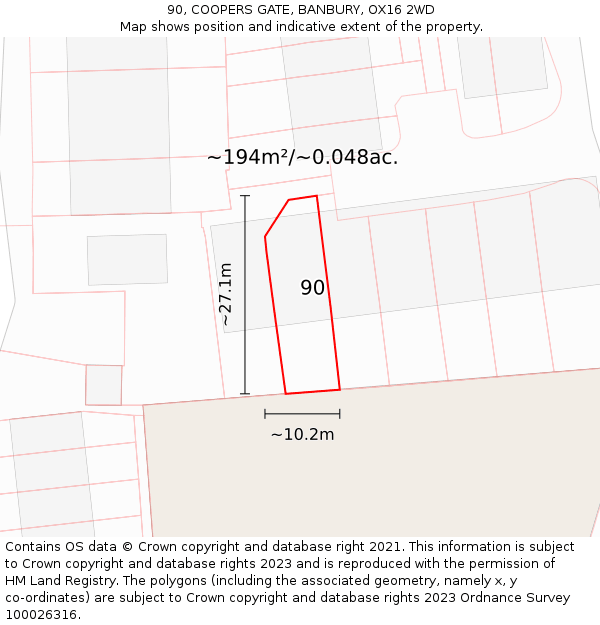 90, COOPERS GATE, BANBURY, OX16 2WD: Plot and title map